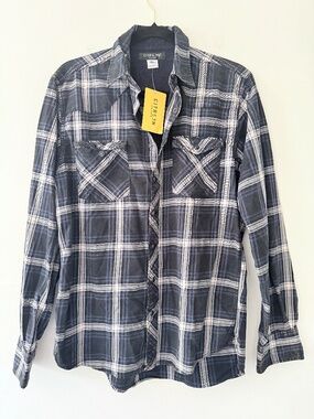 NWT Citron 100% Cotton Womens Black Plaid Western style Snap Front Shirt Grunge